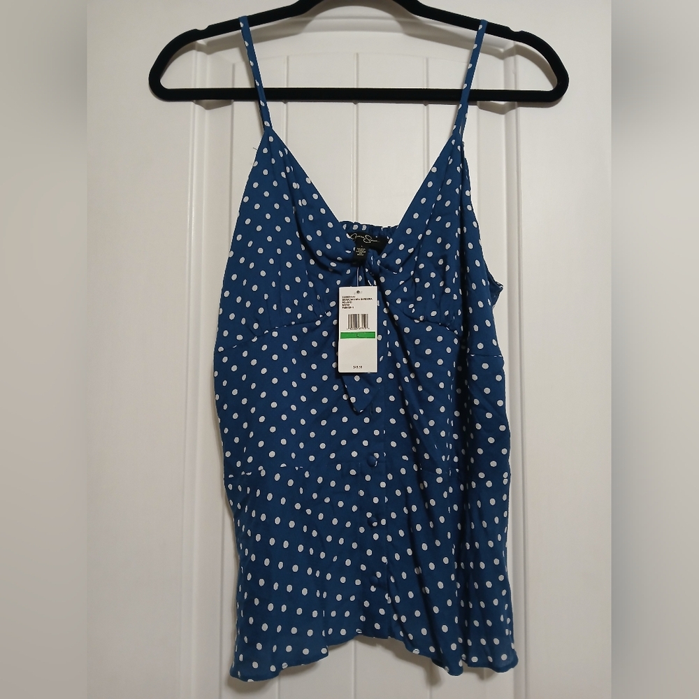 Jessica Simpsons Aqua Blue Polka Dot Top~ Precious Details. Size L.